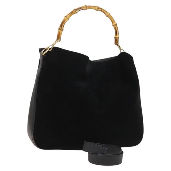 GUCCI Bamboo Hand Bag Suede Black Gold 001 1014 001 1014 - Picture 1 of 16